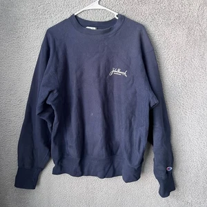 Champion Sweatshirt Men Large Blue Crewneck Pullover John Hancock USA Made - Picture 1 of 10
