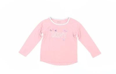 DKNY Girls Pink Long Sleeve T-Shirt, Size 5, Pullover Style - Image 1 of 4