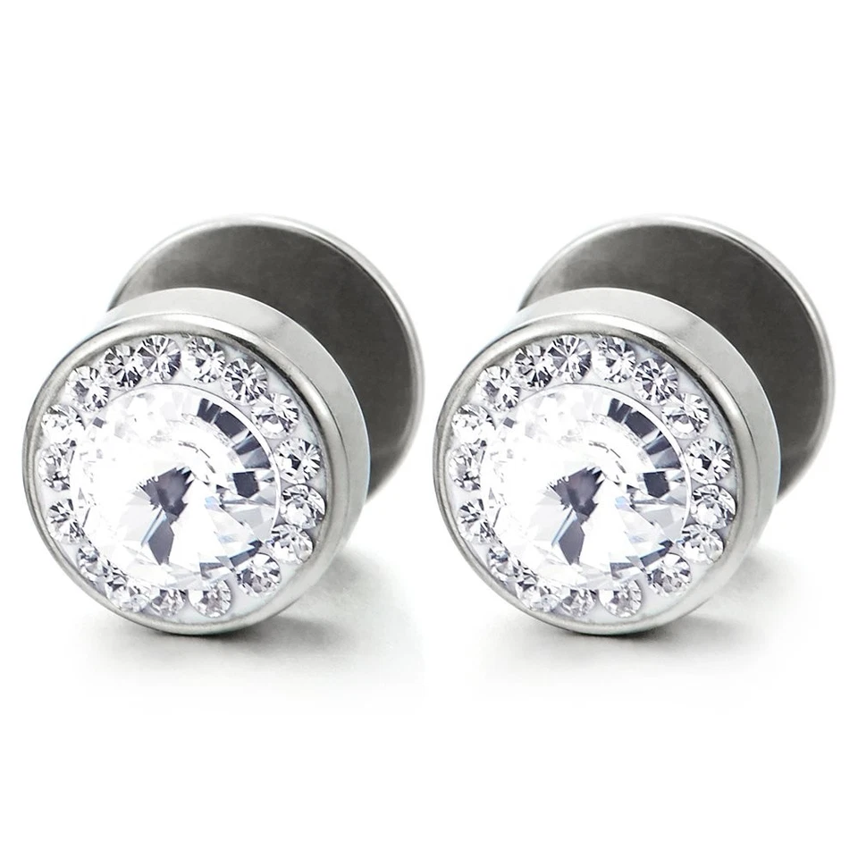 Aretes circulares de acero con circonitas cúbicas de 10 mm 2 piezas para hombres y mujeres, tramposo F... Foto 1 de 4