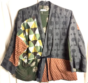 Women's XL Jacket Kimono 3/4 Sleeve Patchwork Boho 100% Cotton Artsy - Picture 1 of 7