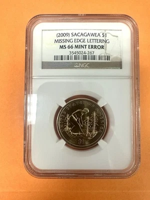 (2009) Sacagawea $1 Missing Edge Lettering NGC MS66 Mint Error - Image 1 of 2