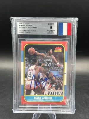 1986 FLEER BASKETBALL #3 MARK AGUIRRE JERSEY FUSION BGS 9 AUTO GAME USED PATCH - Image 1 of 2