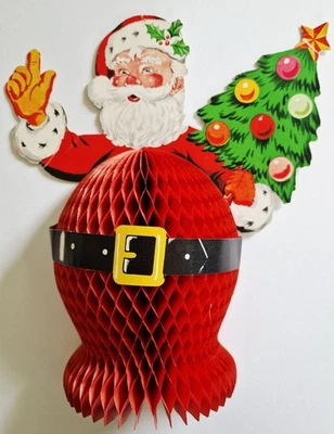 Antique vintage Christmas Xmas  Santa  honeycomb hanging  cardboard decoration  - Image 1 of 4
