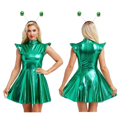 Disfraz de extraterrestre espacial para mujer Festival Juegos con disfraces Conjunto de actuación Vestido elegante Foto 1 de 3