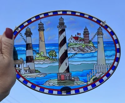 AMIA Stained Glass Lighthouse Suncatcher Nautical VGC - Image 1 of 4