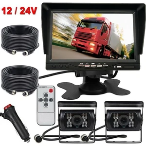 2x Heavy Duty Backup Camera + 7" Parking Monitor for 12-24V Truck Caravan RV Bus - Picture 1 of 24