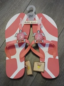 Sandalias de verano rosa con tortuga Aloha Island talla 9 - Imagen 1 de 2