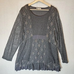 Túnica Indigo Soul para mujer talla 3XL gris retazos encaje forrado lentejuelas capas boho - Imagen 1 de 8