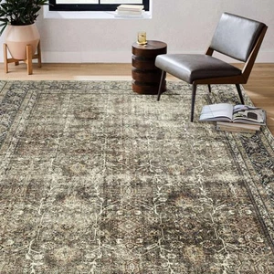 PureCozy Vintage Area Rug 5x7 Brown Washable Living Room Large Carpet Non Sli... - Picture 1 of 9