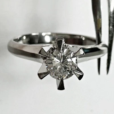 Platin Solitär Ring Pt850 – Diamant 0,31 ct H/SI – Japan 60er/70er – 52 - Bild 1 von 4