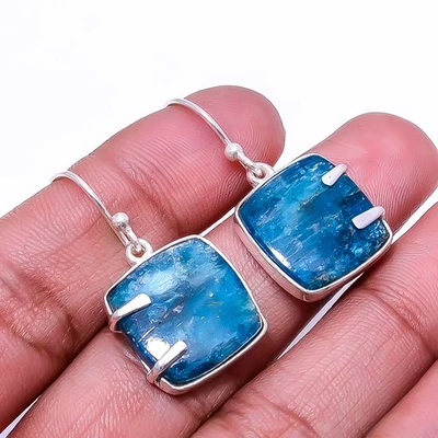 Brinco de prata esterlina 925 feito à mão azul neon apatita -Bahia Mines 1,33" E26 - Imagem 1 de 4