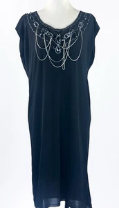 Alice + Olivia Pullover Stretch Shift Dress Black Embellished Neckline Size M - Picture 1 of 22