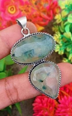 "Colgante de piedras preciosas de prehnita hecho a mano 1 pieza enchapado en plata de ley 925 joyería de regalo" Foto 1 de 2