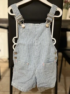 Girls summer Overalls white and blue stripes Size 18-24 Months By F&F - Picture 1 of 2