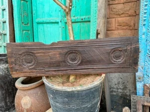 20th c Antique Old Wooden Hand Carved South India Floral Wall Ceiling Panel - Picture 1 of 7