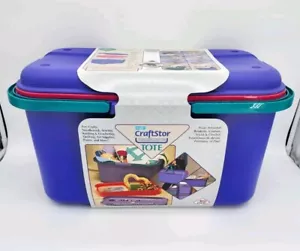 De colección Años 90 Eagle CRAFTSTOR Almacenamiento Costura Organizador Bolso Cubo Artesanal Verde azulado Púrpura 20" - Imagen 1 de 5