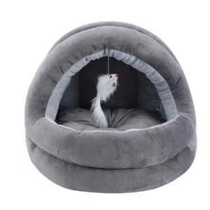 Paws & Claws Plush Velvet Cat Bed Cave With Toy 42x40x38 cm Grey - Picture 1 of 5