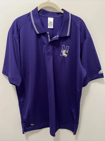 Adidas Northwestern University Mens Polo Shirt Large Short Sleeve ClimaLite Cover