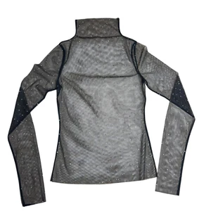 Blusa negra de malla transparente de cristal talla S manga larga cuello alto elástica fiesta - Imagen 1 de 6
