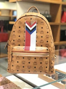 NEU MCM STARK CHEVRON STREIFEN VISETOS RUCKSACK MITTEL COGNAC LEDER 15 x 12 x 6 - Bild 1 von 5