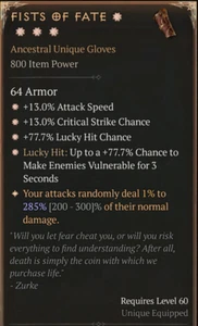 💥DIABLO 4💥SEASON 9💥Gloves💥Fists Of Fate 4 GA 290% Aspect - Picture 1 of 1