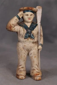 Antique Hubley Cast Iron Saluting Sailor Oarsman Coin Bank Money Box - Picture 1 of 5