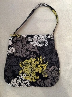 VERA BRADLEY Barroco Amarillo Gris Negro Algodón Grande Bolso de Hombro Cartera Foto 1 de 4