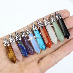 10pcs Mixed Natural Stone Hexagonal Pointed Pendant Reiki Healing Crystal Quartz - Picture 1 of 7