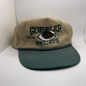 Vintage Cuero Gobblers Relais Fußball Texas hellbraun beige Druckknopflasche Mütze Kappe - Bild 1 von 5