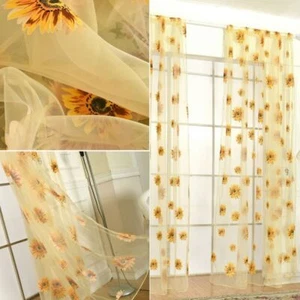 2pcs Sunflower Curtains Yellow Sheer Curtains Window Voile for Room Home - Picture 1 of 8