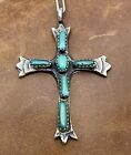 Vtg Zuni George & Lupeta Leekity Sterling Turquoise Cross Pendant Necklace 18”