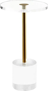 Clear Acrylic End Table,Side Table,Brushed Brass Metal,Round,For Office, Living - Picture 1 of 7