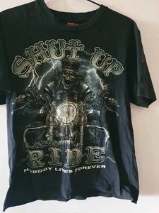 Shut Up and RIDE Biker T-Shirt, Skeleton Comin Atya Black Large Harley inspired - Picture 1 of 3