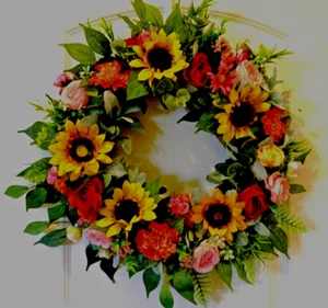 Summer/Fall Faux Sunflower Wreath - Picture 1 of 7