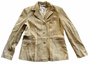 Liz Claiborne Suede Jacket Women’s Size L Button Up Front Tan Front Pockets - Picture 1 of 9