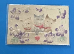 Kitten Cat Airbrushed Embossed Vintage High Relief Postcard - Picture 1 of 5
