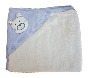 Mini Brandon, kuschelige gestrickte Babydecke mit Teddy Fleece und Kapuze, Blau - Bild 1 von 2