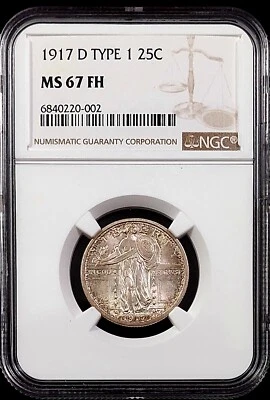 1917 D Type 1 Standing Liberty Quarter certified MS 67 FH by NGC! - Image 1 of 4