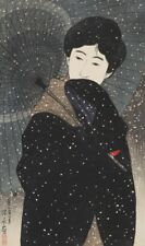Japanese Art Woodblock Print Bijinga "Snowy Night (Yoru no Yuki)" SHINSUI ITO