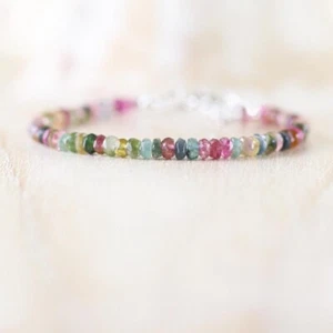 Pulsera Dolinosa Cuentas de Piedras Preciosas Rondelina Facetada Natural Multi Turmalina de 3-4 mm - Imagen 1 de 6