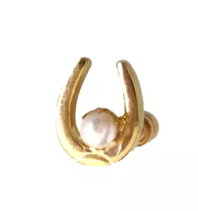 Horseshoe Faux Pearl Small Gold Tone Pin - Picture 1 of 3