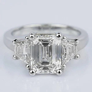 Natural Three Stone 2.00 Ct Emerald Cut Diamond Engagement Ring White Gold H/VS1 - Picture 1 of 4