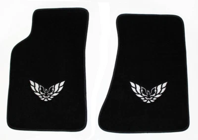 NEW! Carpet Floor Mats 1982-2002 PONTIAC FIREBIRD Embroidered Logo Silver Pair - Image 1 of 4