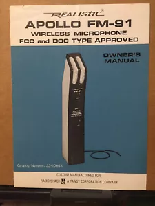 Manuale del proprietario per microfono wireless realistico Apollo FM-91 33-1048A originale - Foto 1 di 2
