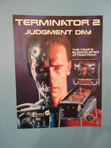 Folleto autografiado de Williams Terminator 2 Pinball Machine Flyer - Imagen 1 de 3