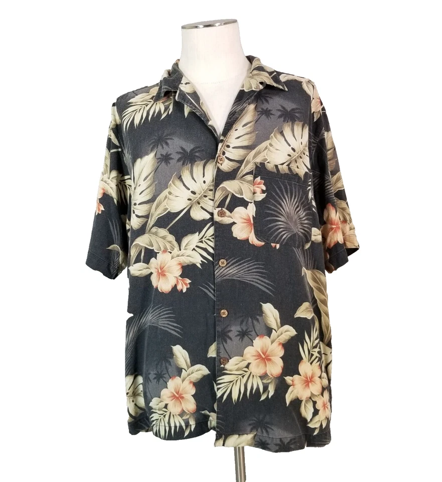 Boca classics shirt mens large gray Floral short sleeve silk Hawaiian Aloha Tiki - Image 1 of 4
