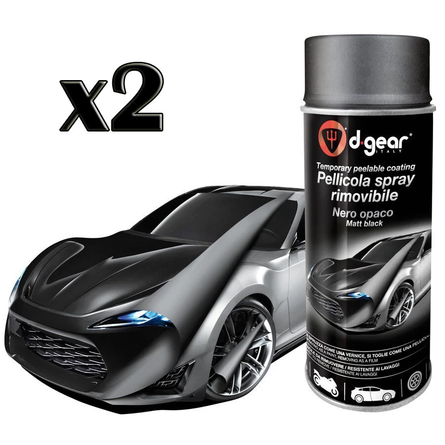 2x SPRAY PELLICOLA VERNICE REMOVIBILE NERO OPACO D-GEAR AUTO MOTO CERCHIONI
