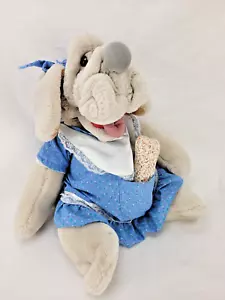 Vintage Ganz Bros Wrinkles Dog Hand Puppet Plush 18” Girl With Bone - Blue Dress - Picture 1 of 15