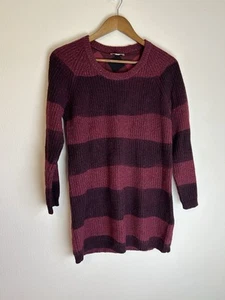 Burberry Brit XS Wool Silk Cashmere Sweater Dress Tunic Stripe Purple Rib Knit - Picture 1 of 5