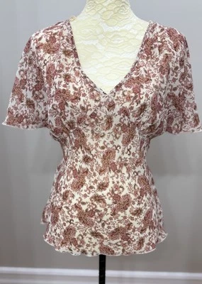 Y2K Babydoll Cami Top Grande Rosa Floral Hada Coqueta Romántico Transparente Cuello en V Foto 1 de 4